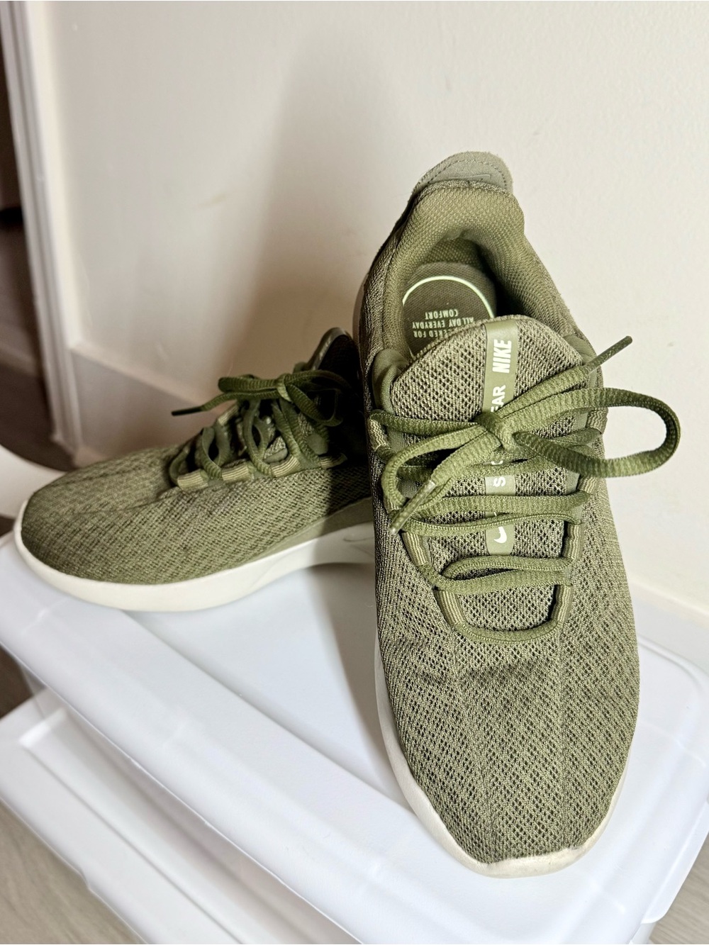 Nike Women’s Olive Green Knit Lace-Up Running Shoes